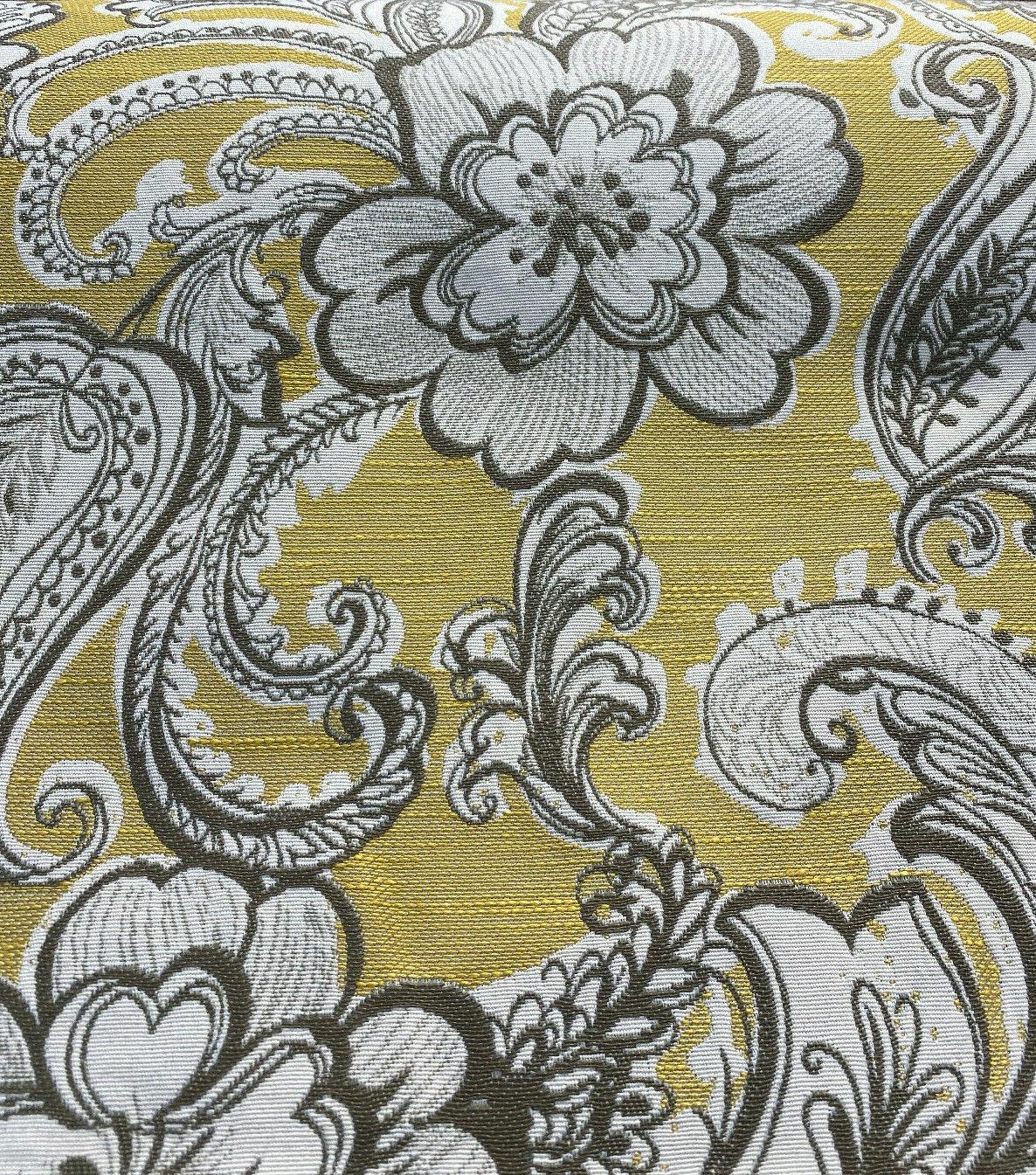 1 Yard Upholstery Chenille Fabric Paisley Life Yellow Golden Floral Brocade 100% Polyester 58 Inch Width
