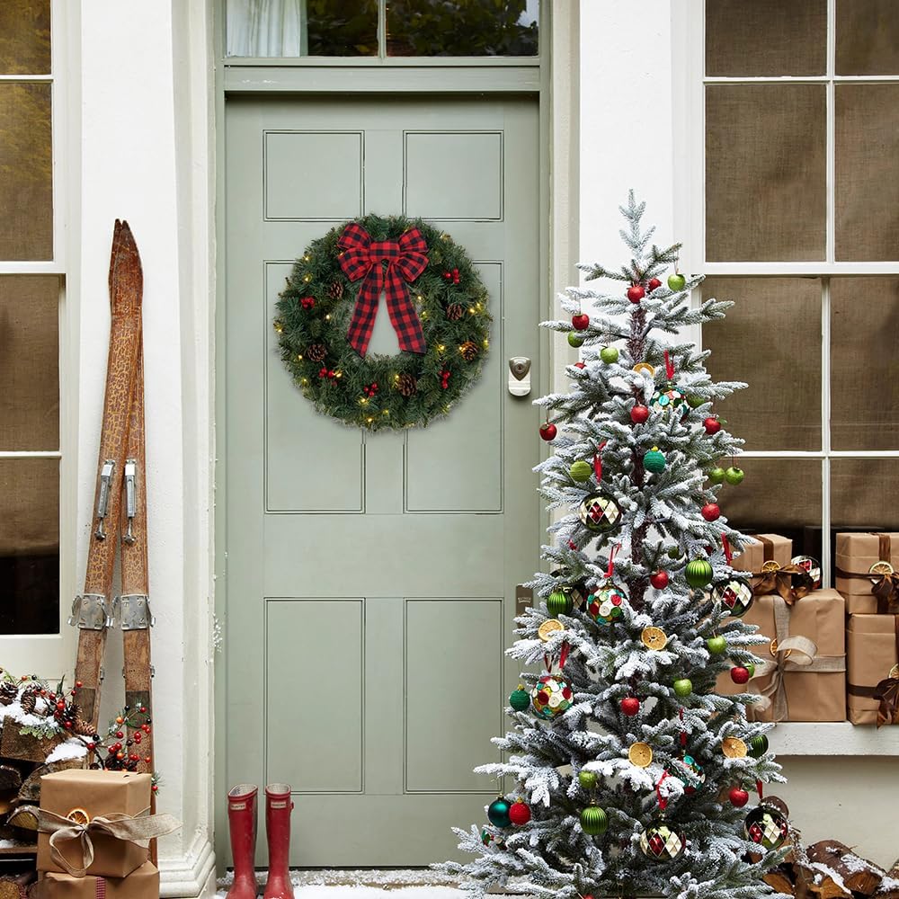 30 LED Lights Christmas Wreaths for Front Door (Dwpw-6034) 10&#x22;D x 24&#x22;W x 24&#x22;H