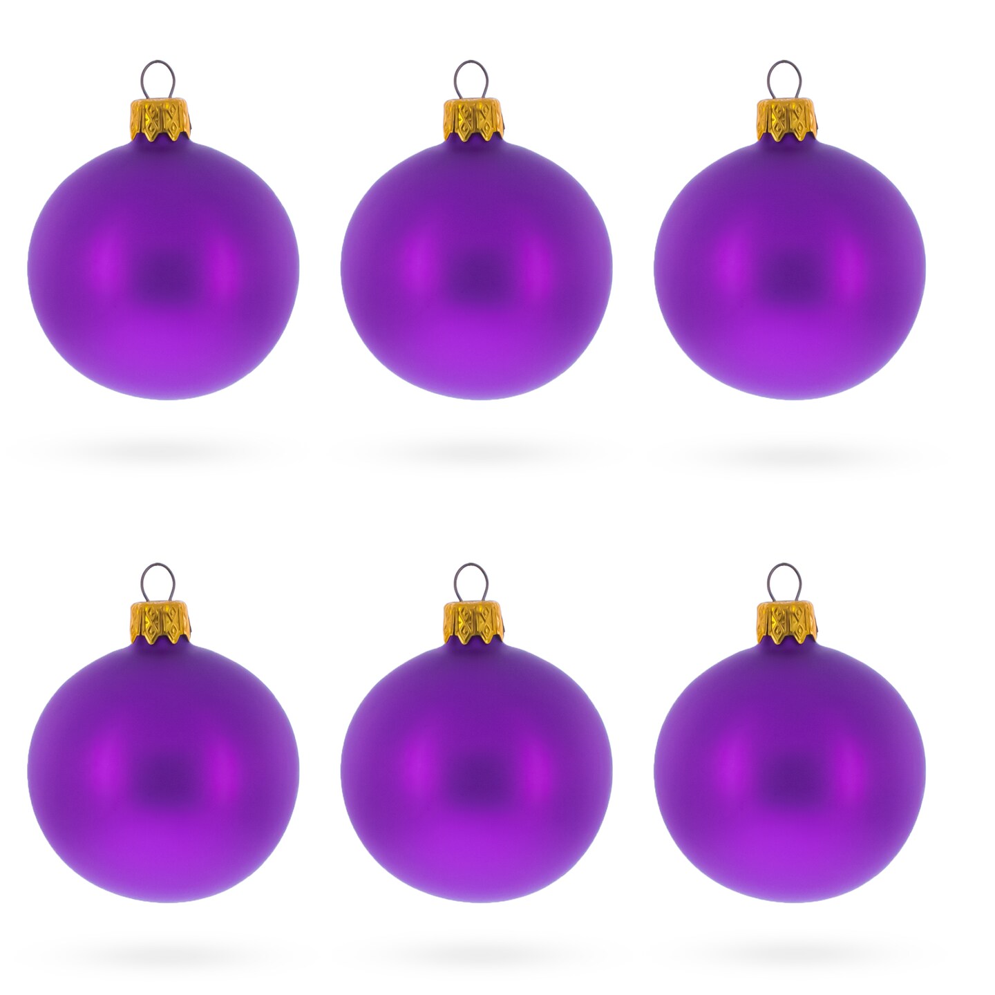 Set of 6 Matte Purple Glass Ball Christmas Ornaments 2.4 Inches