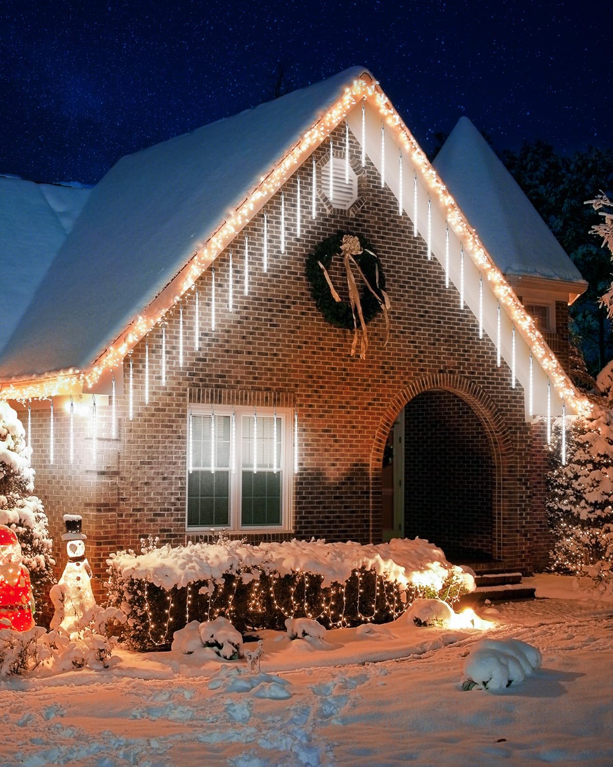 Cool White 20 Tubes Meteor Shower Icicle Lights 480 LED Raindrop Lights with Timer Function Cascading Falling Rain Light for Holiday Party Christmas Decorations