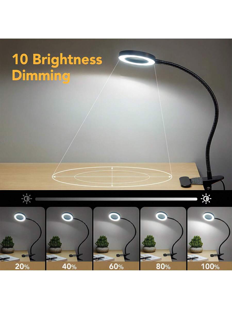 5X Magnifying Glass With Light, Clip-On Magnifier with 48 LED Desk Lamp
