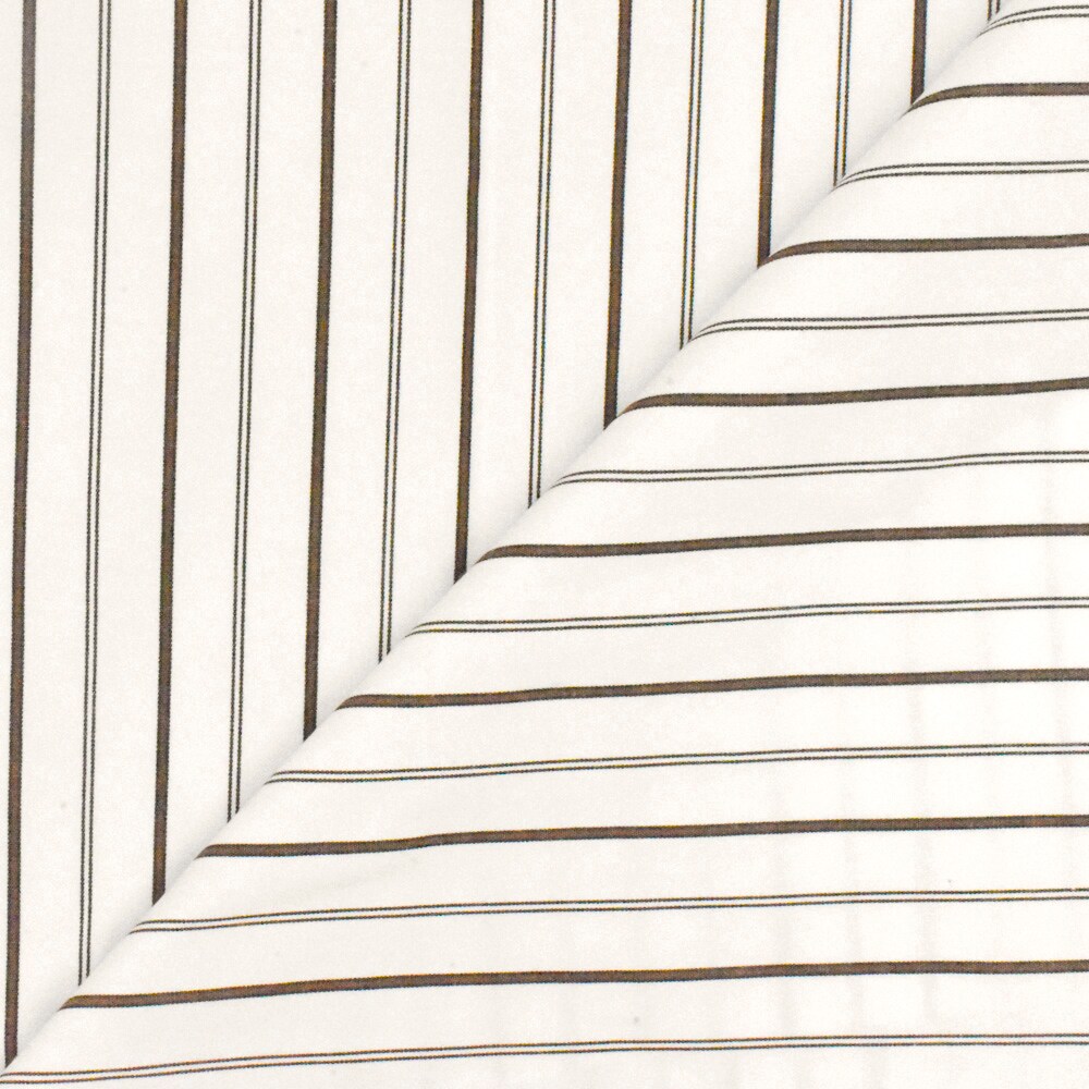 Pure White-Black-Brown Stripe Polyester Shirting Woven Fabric By the Yard