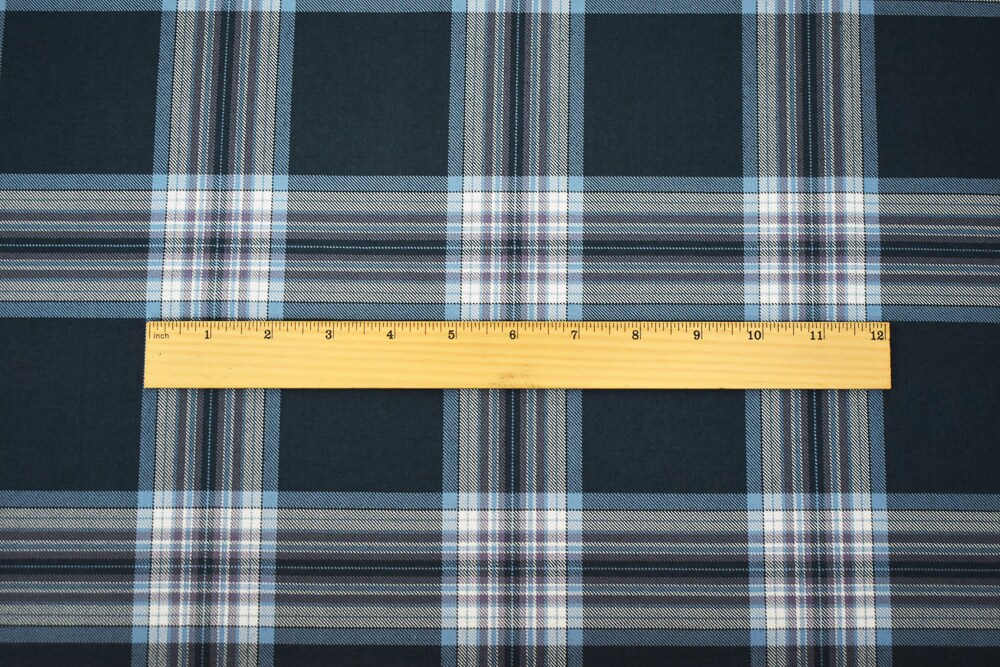 Blue-Mauve-Multi Poly-Wool Blend Plaid Twill Suiting Fabric By the Yard