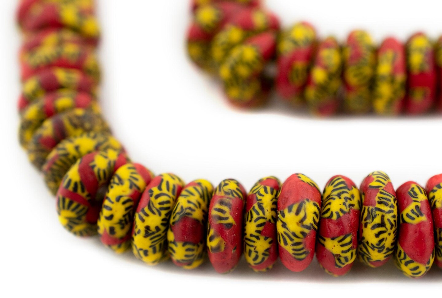 The Bead Chest Fused Rondelle Recycled Glass Beads 14mm Sun & Fire, 24-Inch Strand, Handmade in Ghana for Jewelry Making & Crafts | Approximately 95 Beads