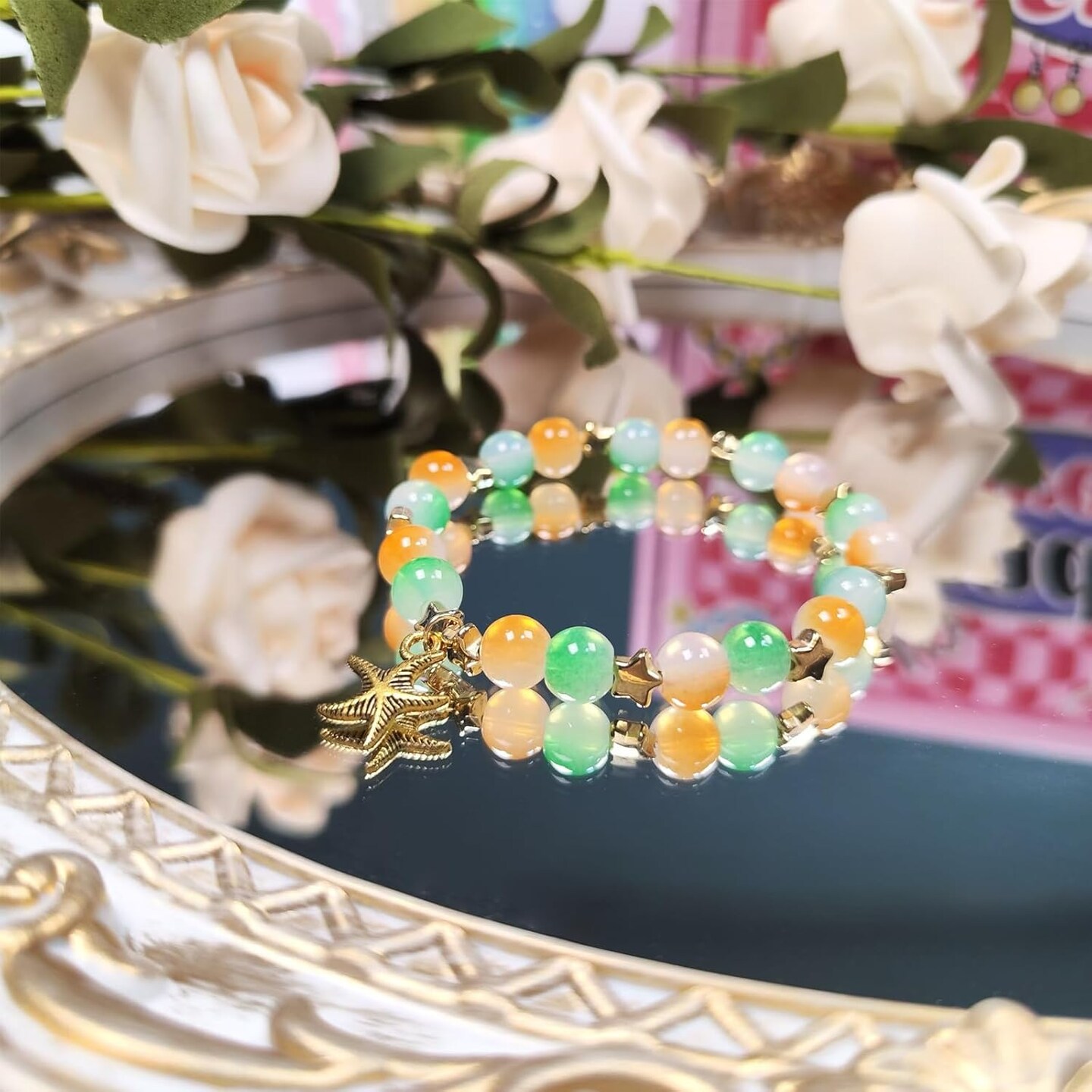 1500 Pcs 8mm Glass Beads Bracelet Making Kit (24 Solid Colors and 24 Mermaid Colors)