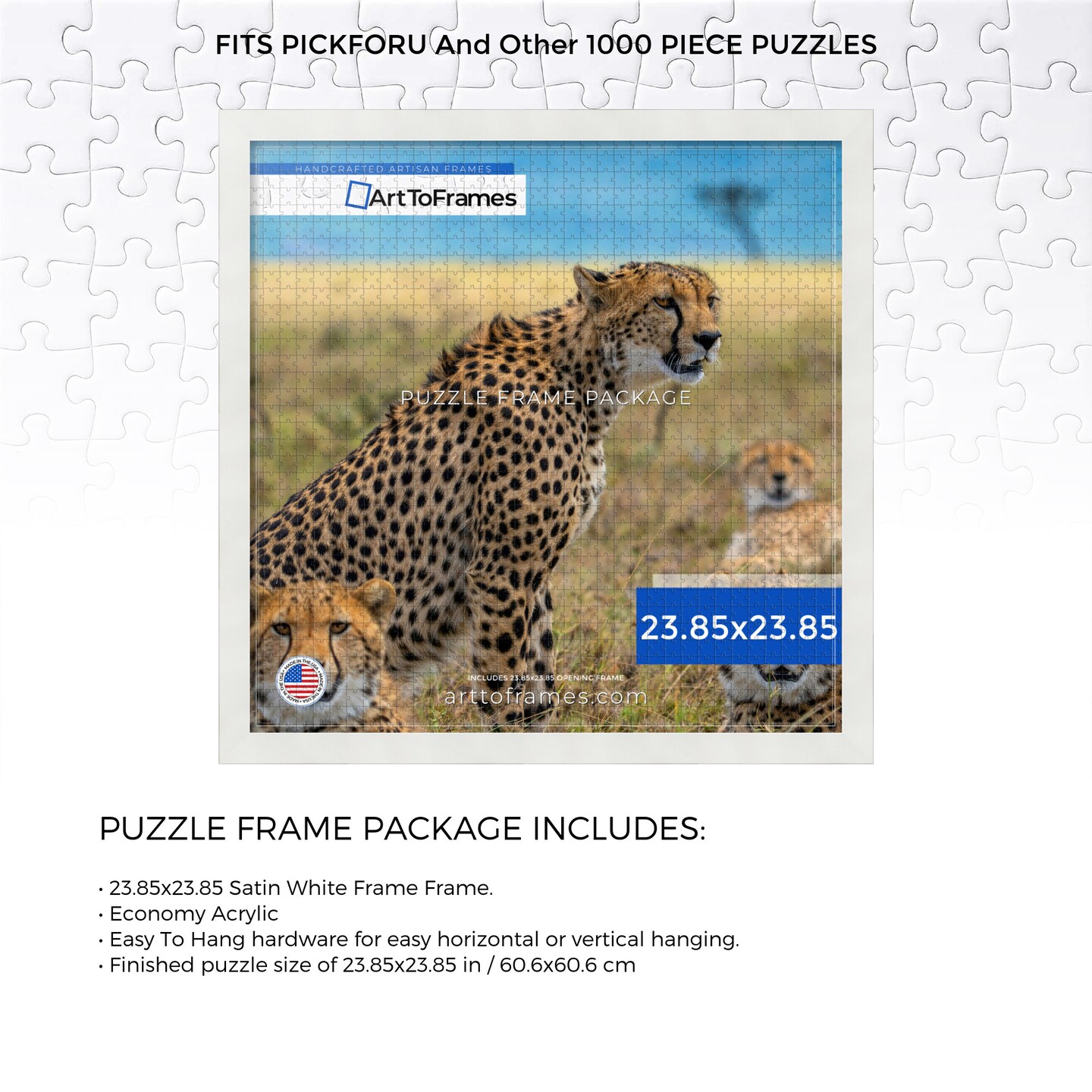 ArtToFrames 23.85x23.85 INCH / 60.6x60.6 CM Puzzle Frame for 1000 piece Puzzles.This 1.25 Inch Custom MDF Frame for Puzzles Comes with Economy Acrylic, Available in Multiple Colors