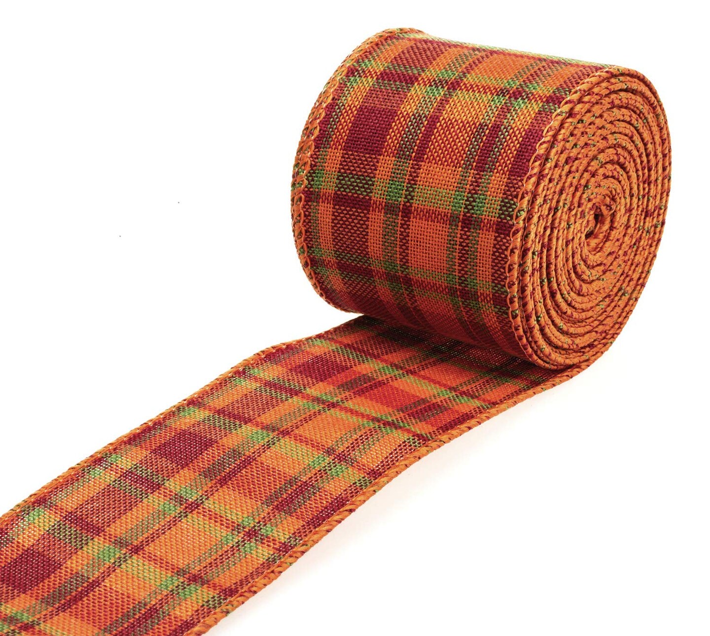 Orange/Red/Green Buffalo Plaid Ribbon Wired Edge Gingham Ribbon for Thanksgiving Decoration and Bows Craft,10 Yards by 2.48 Inches (Style 6)