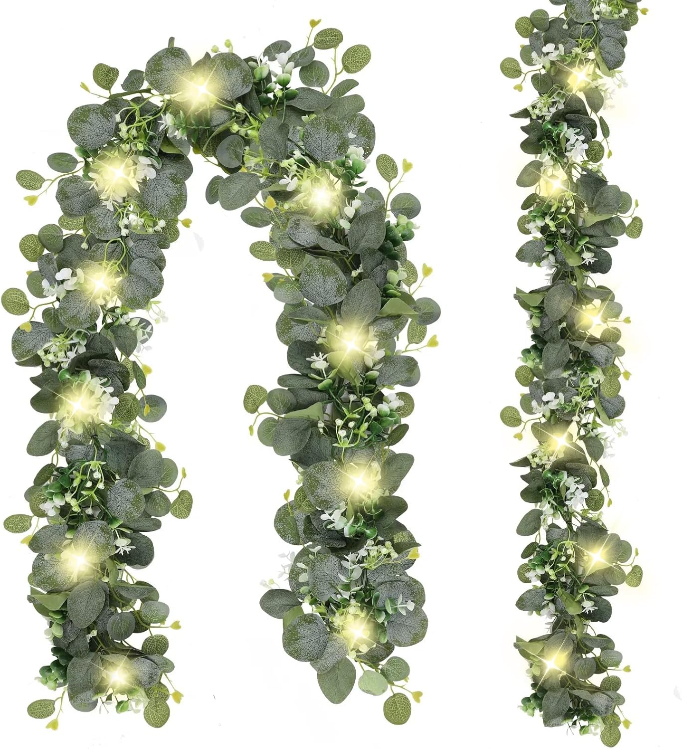 2 Pack Artificial Eucalyptus Garland with Lights (Green)