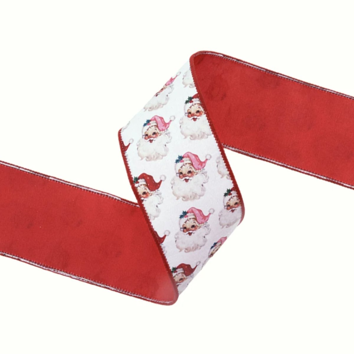 2.5in Vintage Santa Face Ribbon: Pink/Red (10 Yards)