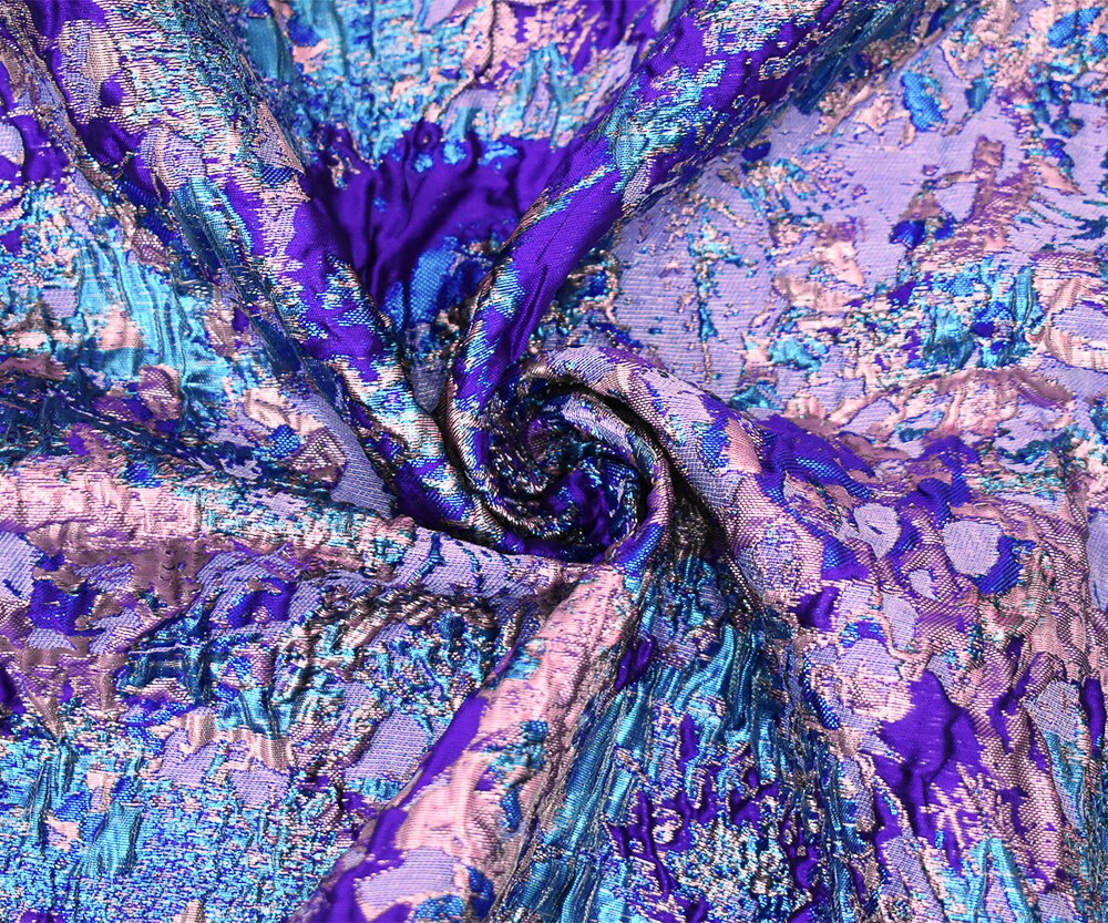 Purple-Pink-Multi Poly Blend Metallic Abstract Matelasse Jacquard Brocade Fabric By the Yard