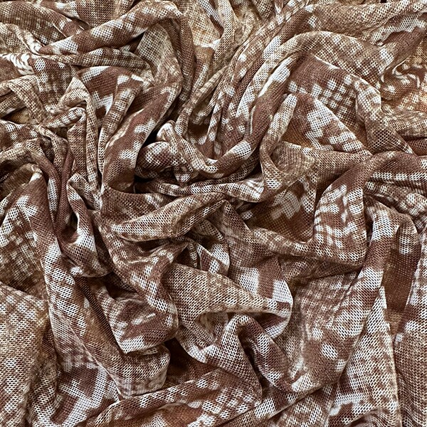 Brown and Beige Multi Print Snakeskin Stretch Mesh Fabric By the Yard