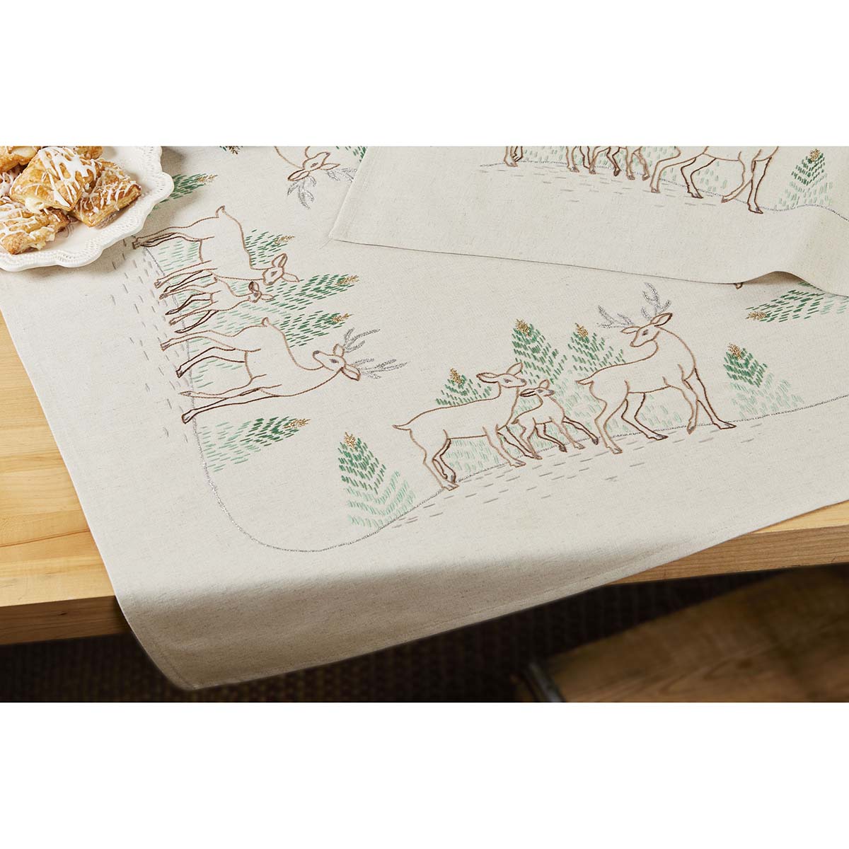 Herrschners Deer Family in the Woods Table Topper Stamped Embroidery Kit