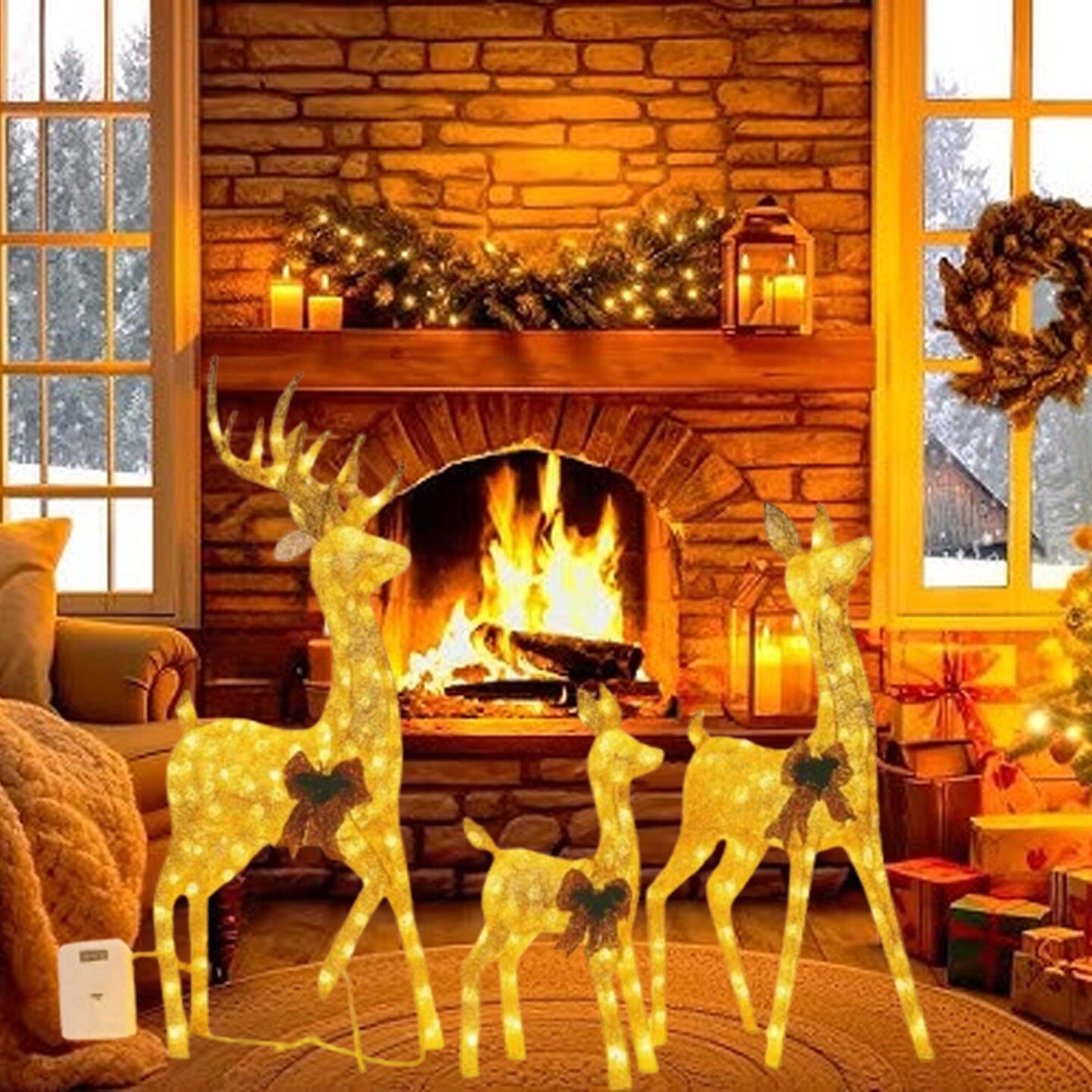 Champagne Cotton Thread Deer Set, Holiday Home Decor, 60 Inch, 48 Inch & 32 Inch