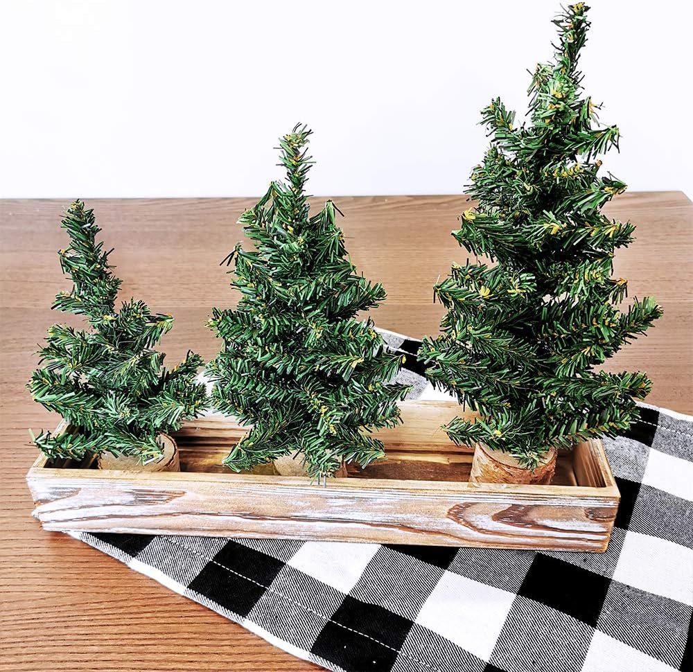 Miniature Christmas Trees for Holiday Season Tabletop (Two-tone Green and Brown) 7.5&#x22;D x 7.5&#x22;W x 10.8&#x22;H
