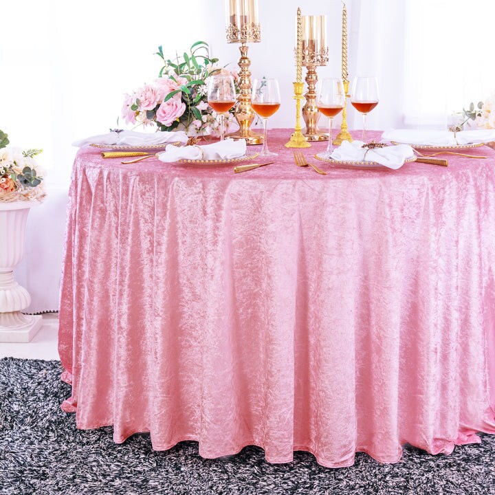 132 Inch Round Premium Ice Crushed Velvet Tablecloth Elegant Event Linen