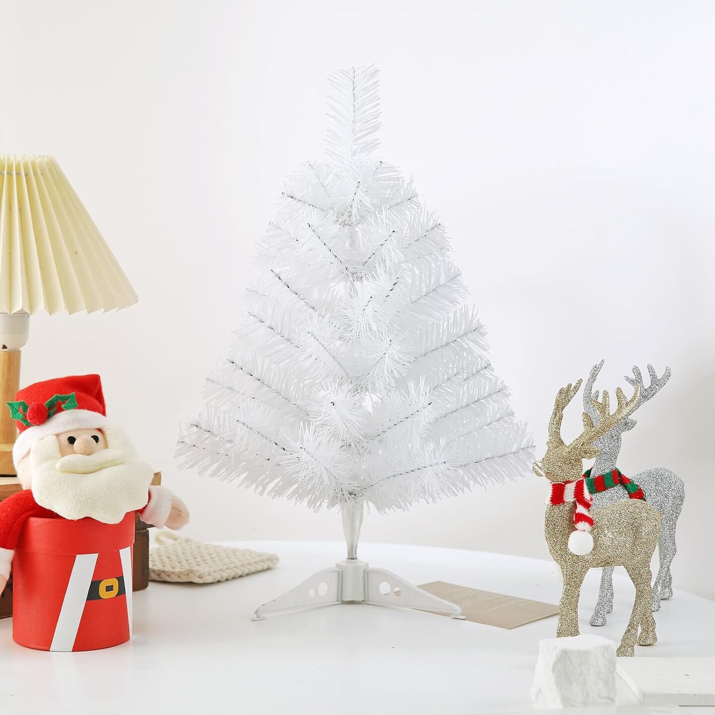 18Inch Artificial Christmas Tree White Mini Tabletop (White) 9"D x 9"W x 18"H