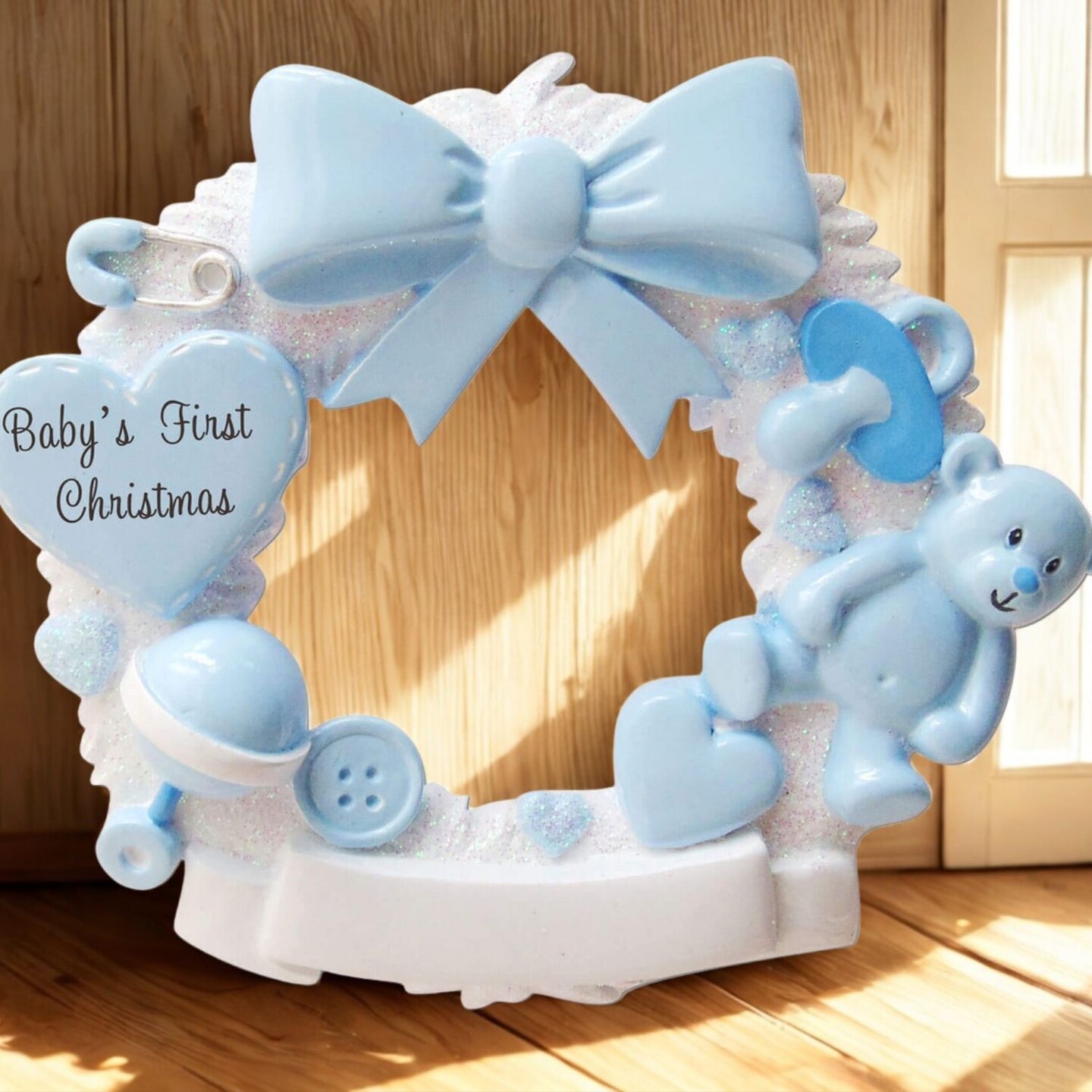 3&#x22; Baby Boy Wreath Customizable Ornament Personalized First Christmas Keepsake