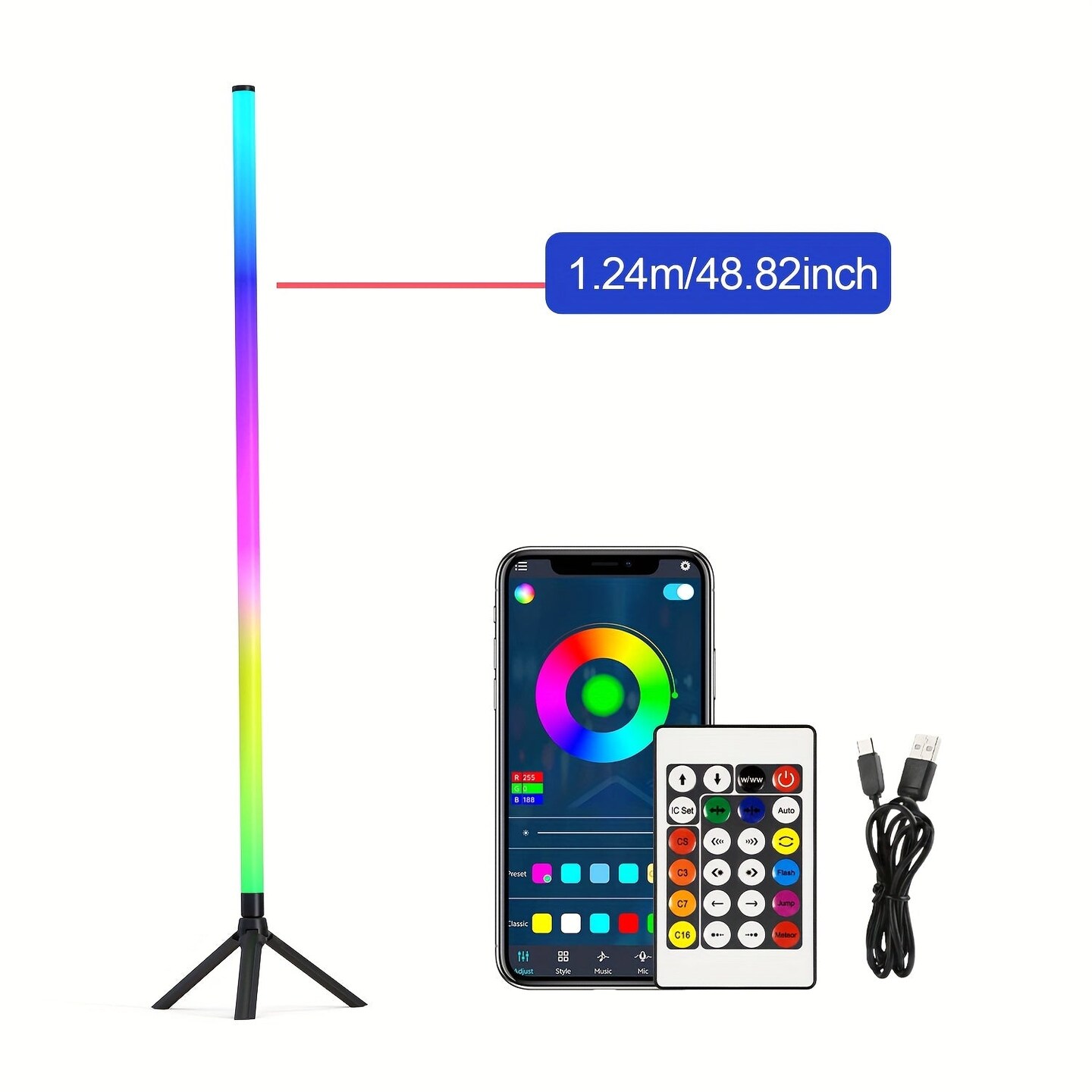 2 Pack RGB Floor Lamp Basic USB 5V LED Corner Lamp with App Control