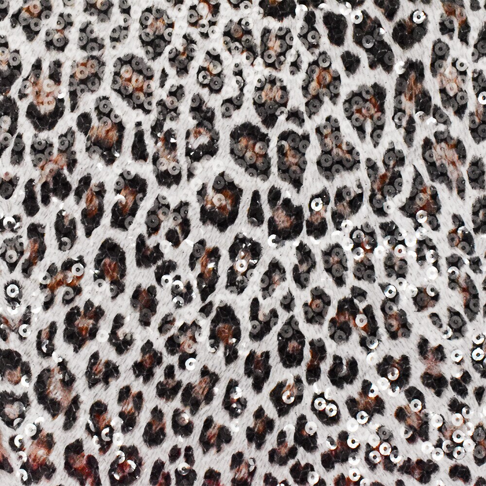 Brown-Multi Cheetah Printed Sequin Stretch Poly Jersey Knit Fabric By the Yard