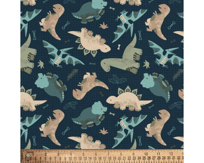 Cute Dinosaurs Navy Blue Flannel Fabric | By The Yard | Sewing and Crafting | 42 inches wide
