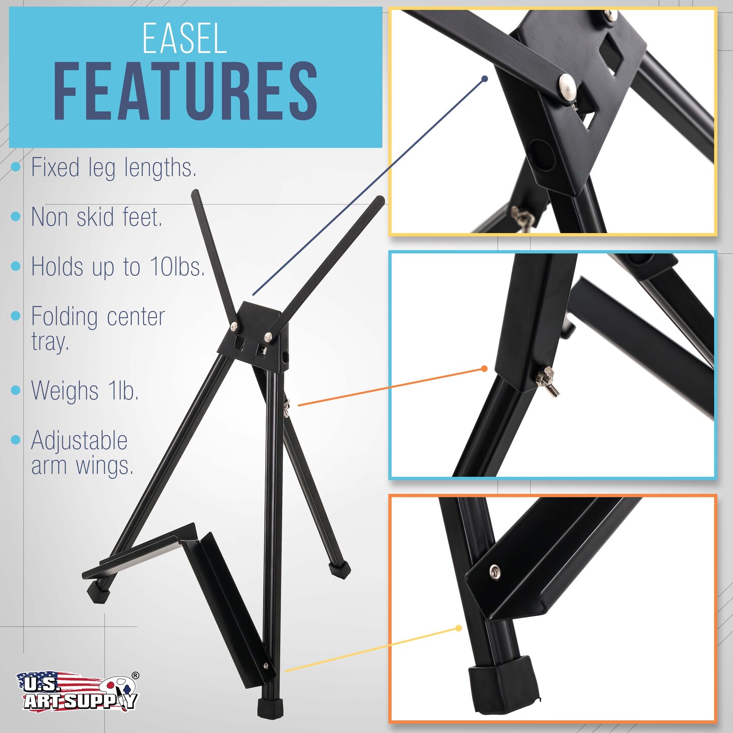 Tabletop Easel for Painting - 15&#x22; to 21&#x22; Adjustable Metal Stand - Portable Art Easels (Pack of 10) for Display - Canvas, Whiteboards, Posters, Signs, Drawings &#x26; More