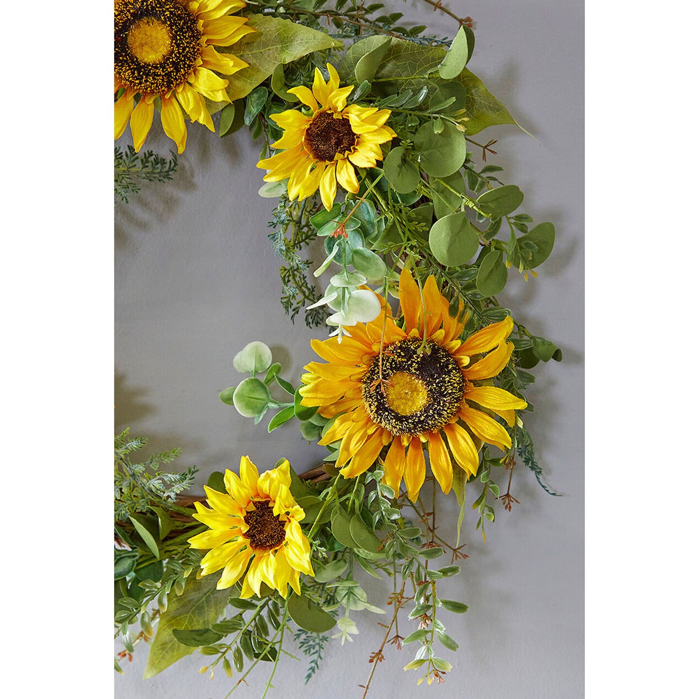 24" Sunflower Mixed Wreath Bright Silk Sunflowers with Greenery for Door, Wall & Seasonal Décor