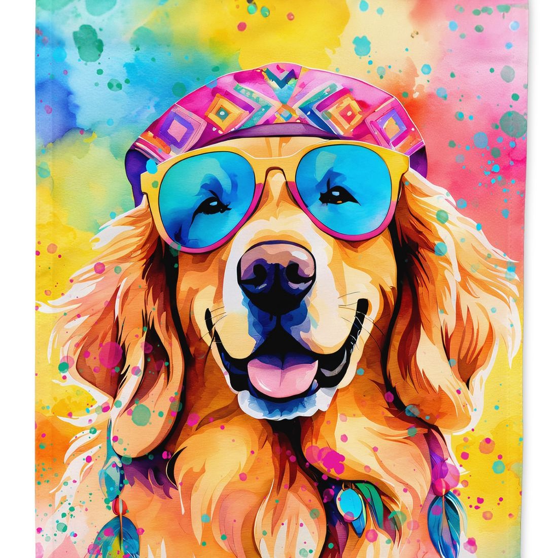 SKYSONIC Golden Retriever Dog Sits Wrapped In Christmas Lights Double Side Print Garden House Sports Flag 12x18 Polyester Decorative Flag Banner Outside