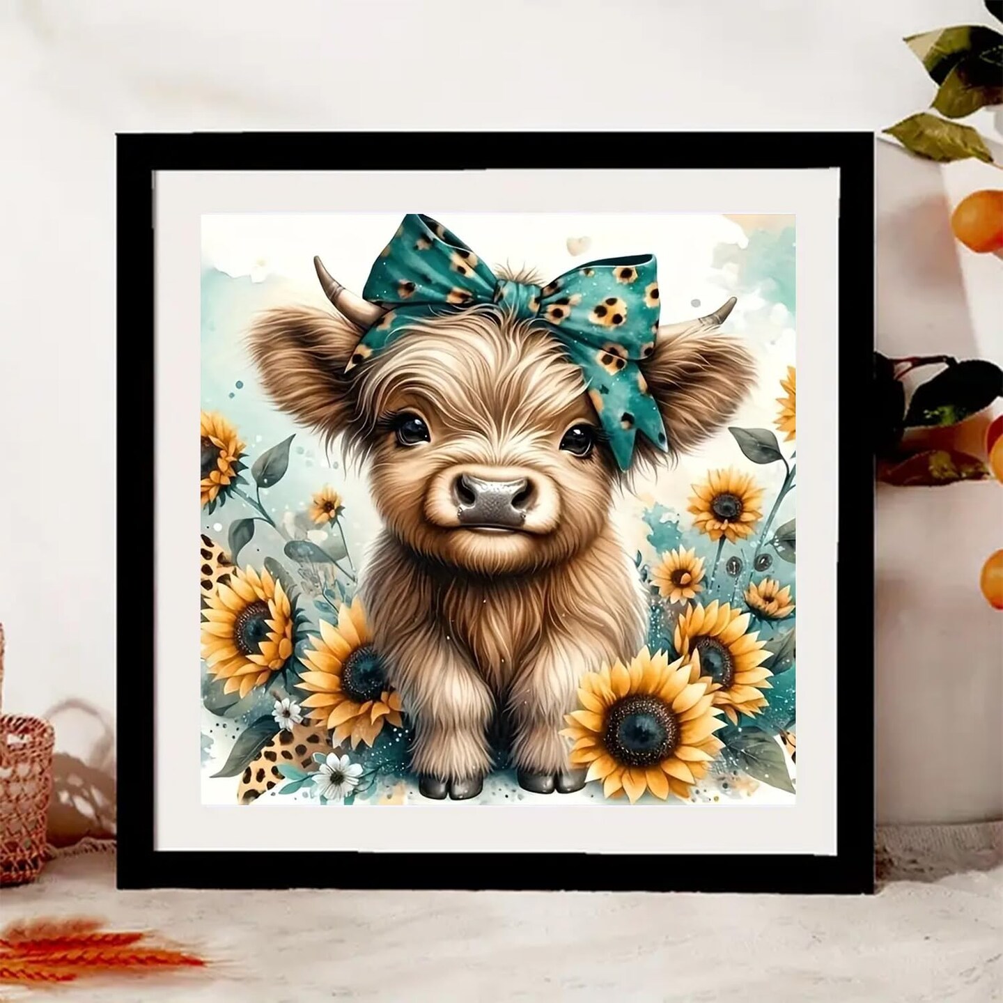 Diamond Art Painting Kits for Adults, Cow 5D Diamond Painting Dots Art Kits for Adults Beginner, DIY Highland Cow Full Round Gem Crystal Art Paint by Diamond, Home Wall Decor 12 x 12 in