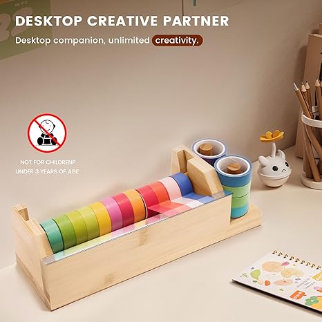Bamboo Multi Washi Tape Dispenser,One-Handed Operation Masking Tape Cutter,Tape Roll Storage Holder for Handicraft,DIY,Gifts Wrapping