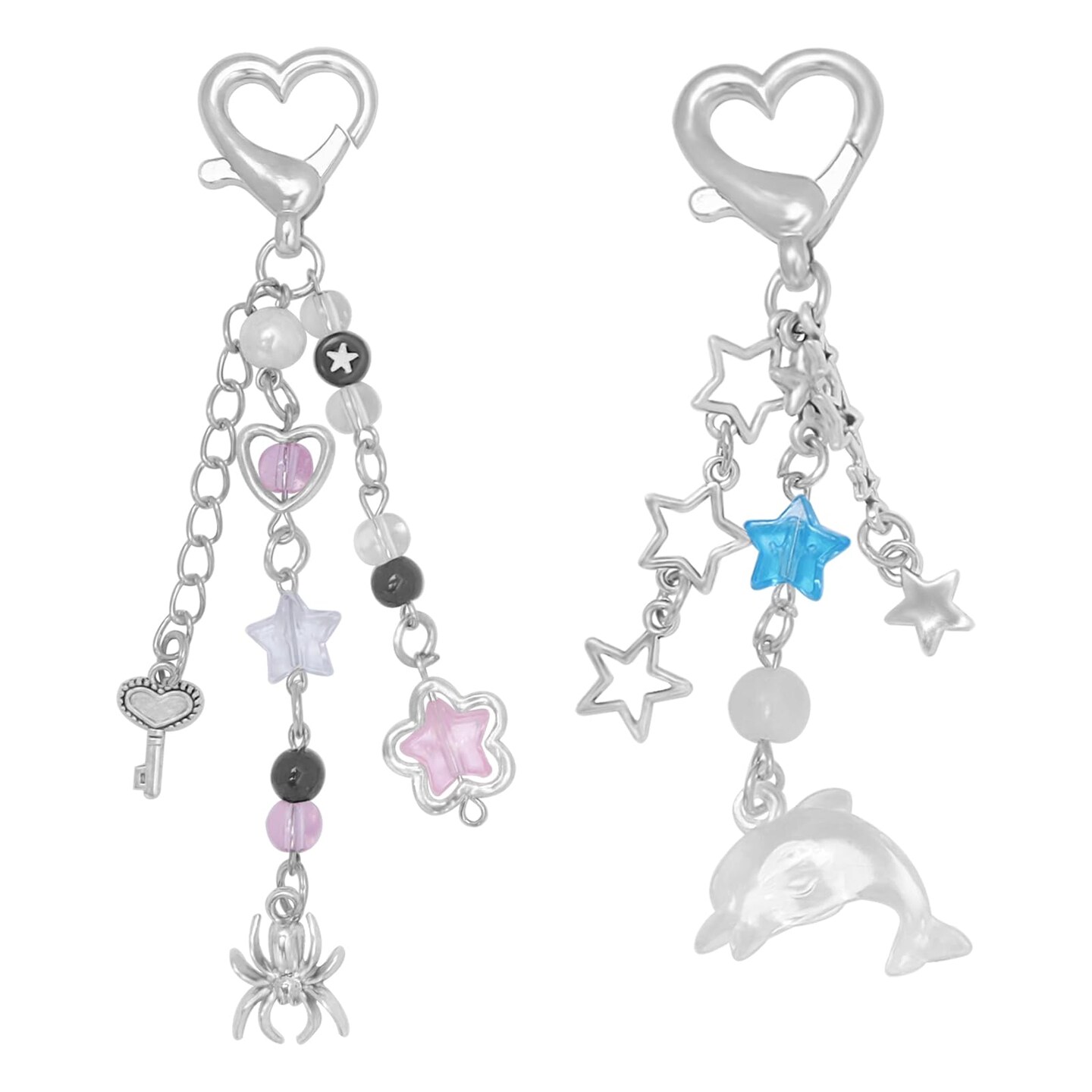 Aesthetic Y2K keychains Cute Butterfly Star Strawberry Bear Guitar Keychains for Women Keychain Charms Bag Purse Phone Charms Pendant Gifts (2x Dolphin Pink Star)