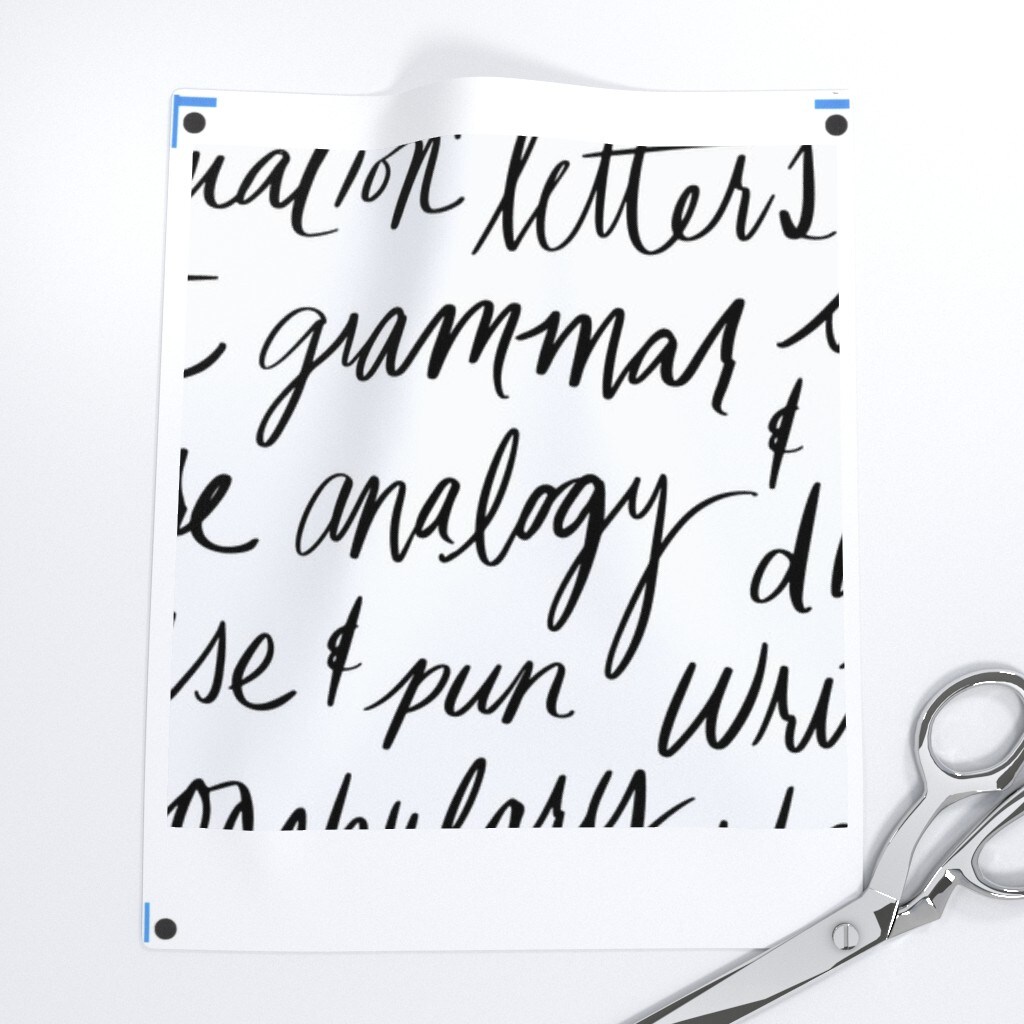 Literary English Words Literature Pen Black White Language Custom Printed Fabric by Spoonflower Various Fabrics by the Yard or Fat Quarter