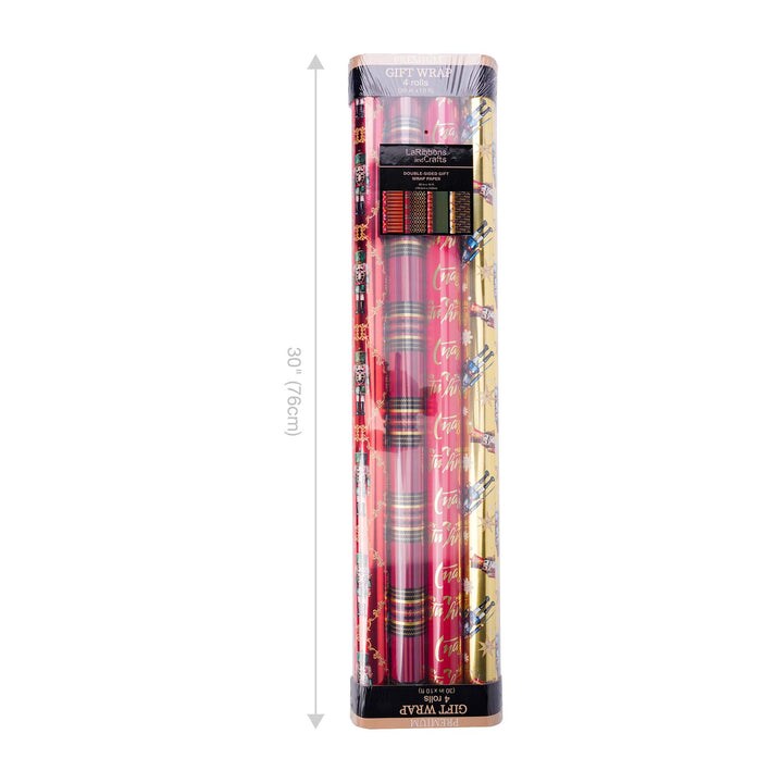 LaRibbons 30&#x22; x 10&#x27; Wrapping Paper Bundle (4-pack) | Ruby Nutcracker