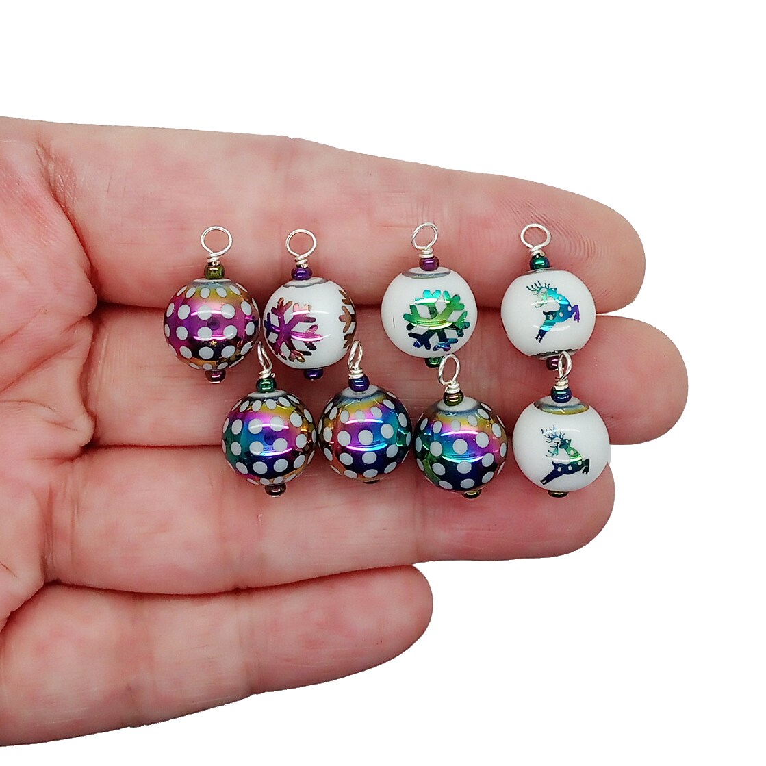 Mini Ornaments with Storage Box, 8 pc, Pretty Rainbow Patterned Baubles for Dollhouse, Adorabilities