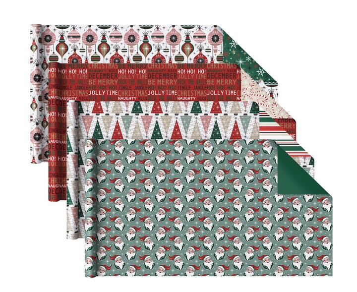 LaRibbons 30" x 10' Wrapping Paper Bundle (4-pack) | Retro Santa Cheer