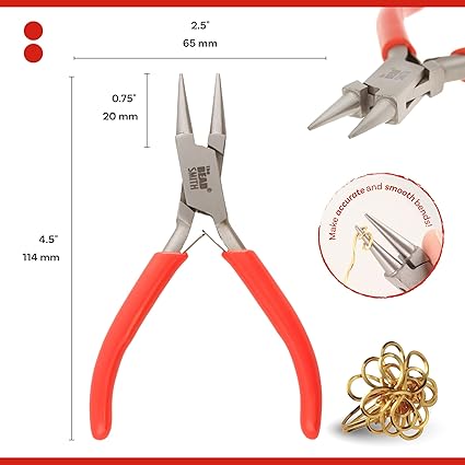 The Beadsmith Micro Round Nose Pliers - Economy Pliers - 4.5 Inches (114 mm) Precision Tool with Spring Action Handle for Jewelry Making, DIY Projects, and Crafting