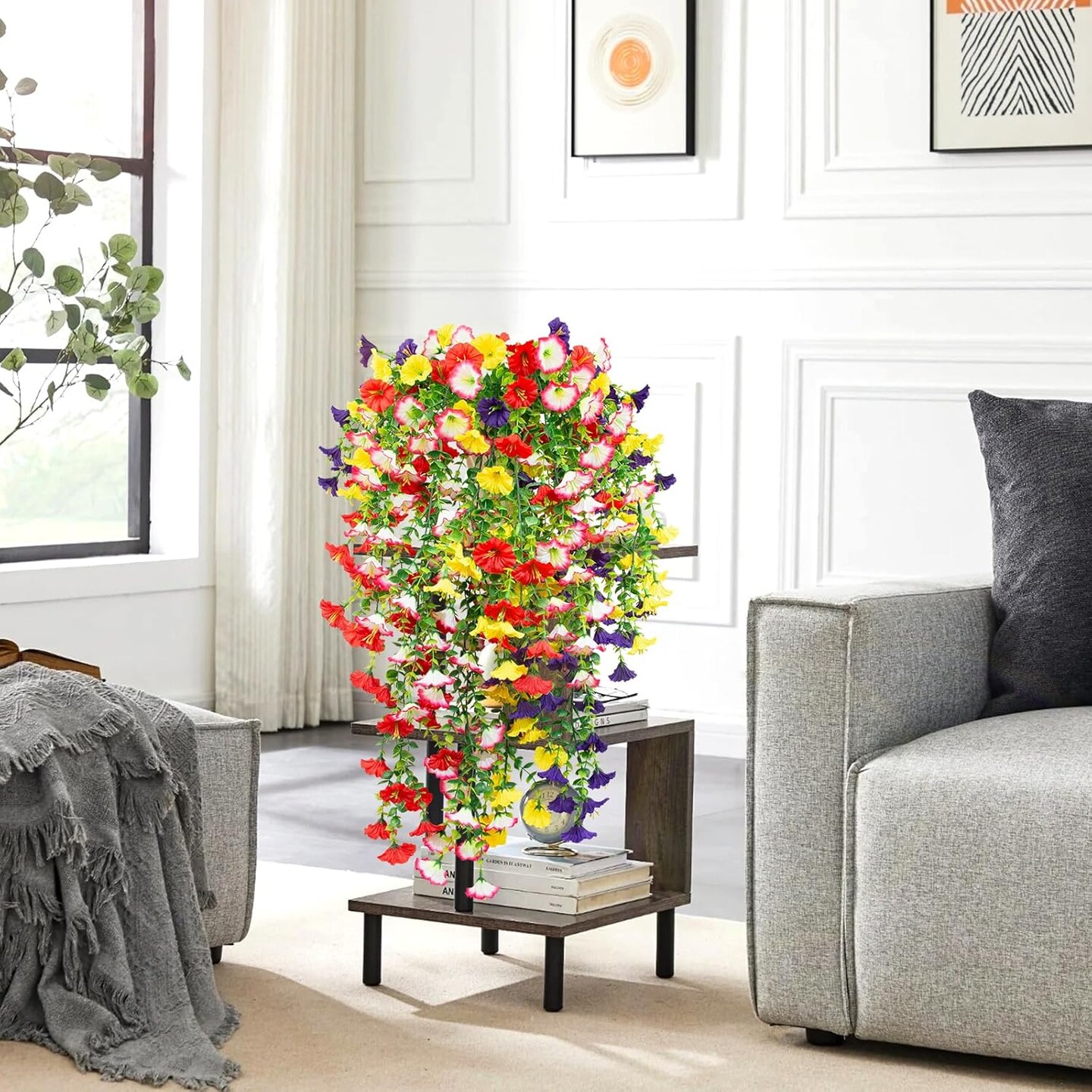 4 Pack Artificial Faux Hanging Flowers Plant for Outdoor(Mix Color)