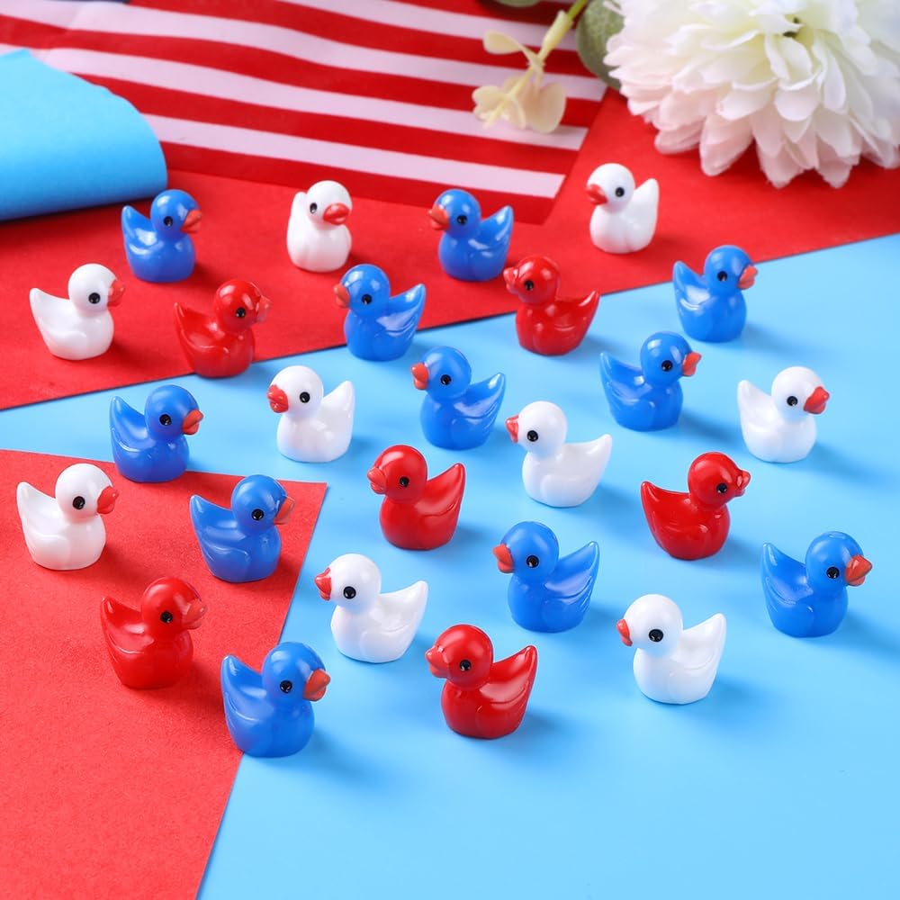 150pcs 4th of July Mini Resin Ducks 3 Colors Independence Day Patriotic Tiny Small Little Duck