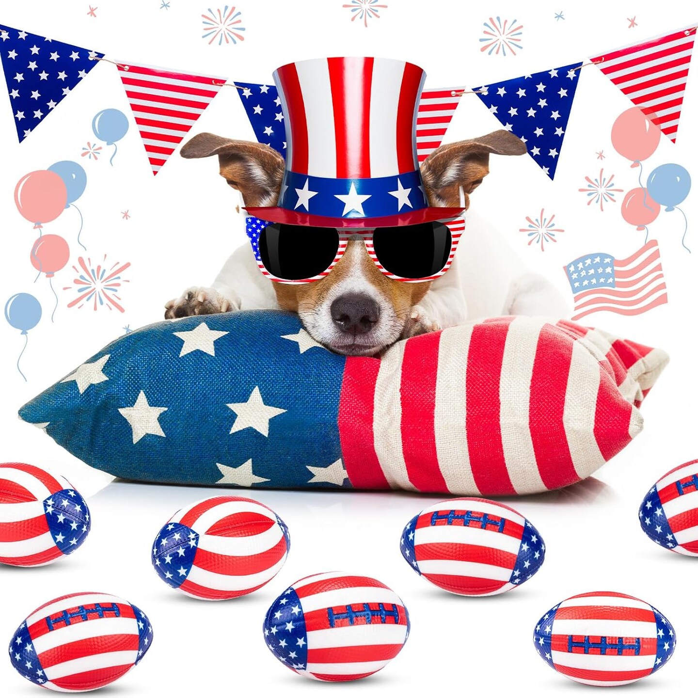 48 Pcs 4th of July Football Stress Ball 3.35 Inch Mini Independence Day Foam Patriotic Relief Toys