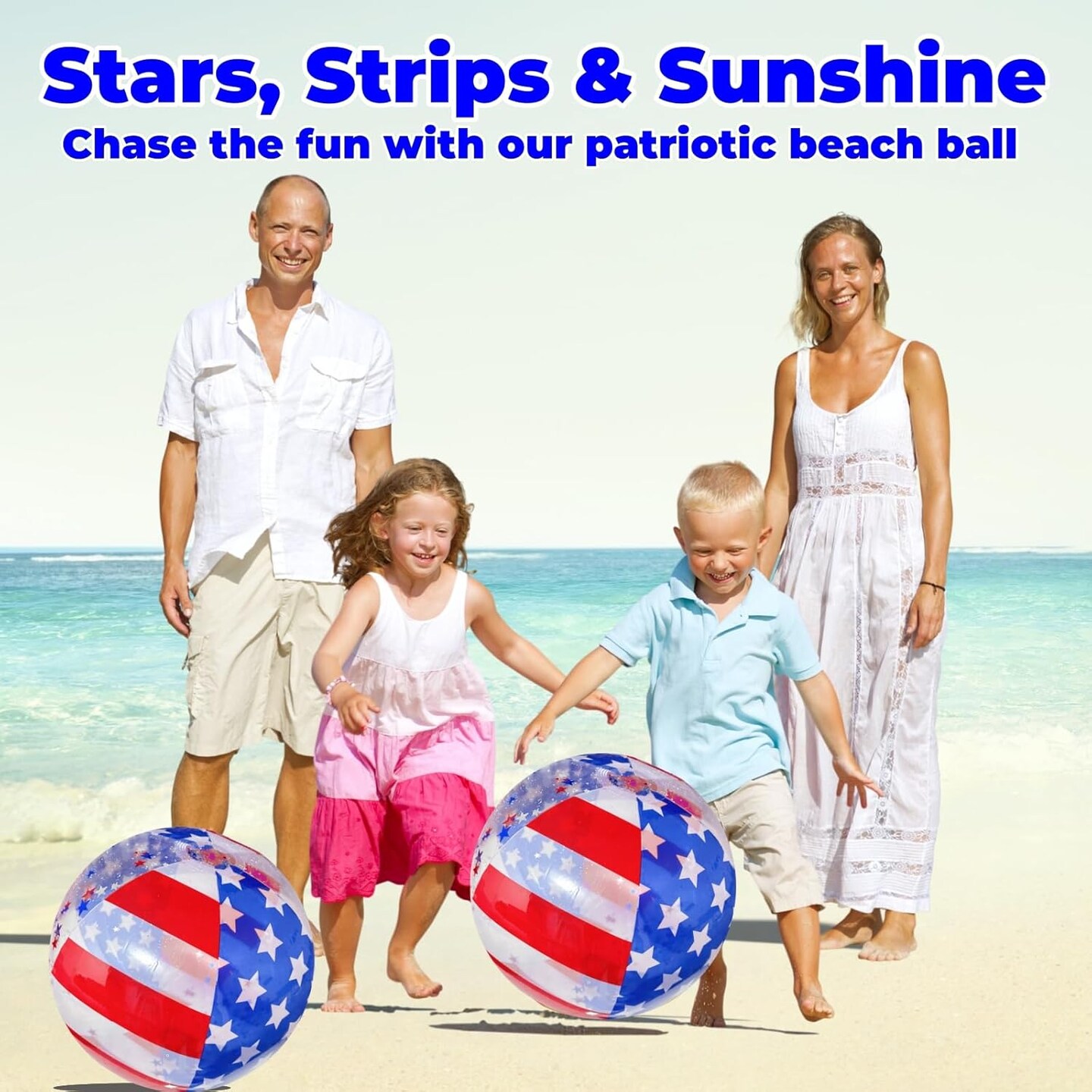 2 Pack Patriotic Inflatable Beach Ball Filled with Stars Confetti