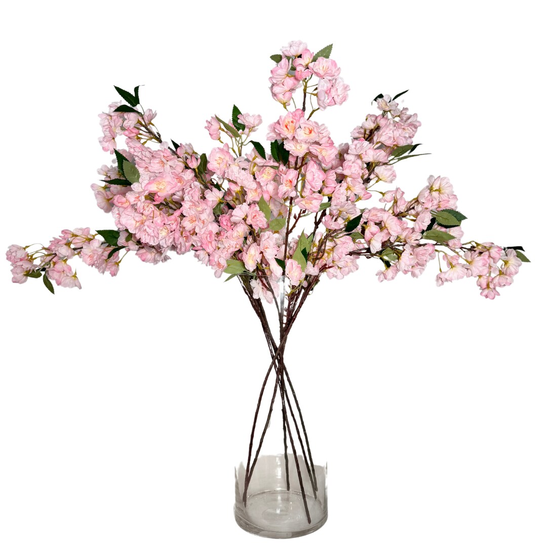 Sakura Pink Artificial Cherry Blossom 34” Bundle of 3 Faux Silk Cherry Blossom Branches for Home, Wedding, Event & Spring Décor | Realistic Japanese Flower Stems