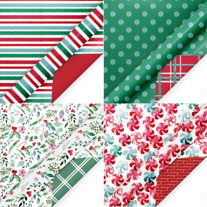 LaRibbons 30&#x22; x 10&#x27; Wrapping Paper Bundle (4-pack) | Watercolor Christmas
