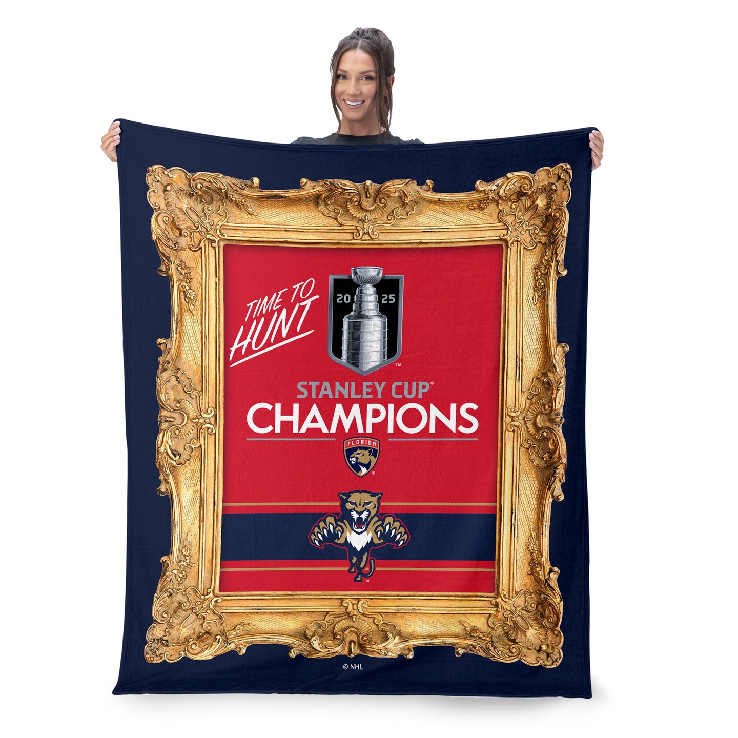 NHL Florida Panthers 2025 Stanley Cup Champs Portrait Silk Touch Sherpa Throw Blanket