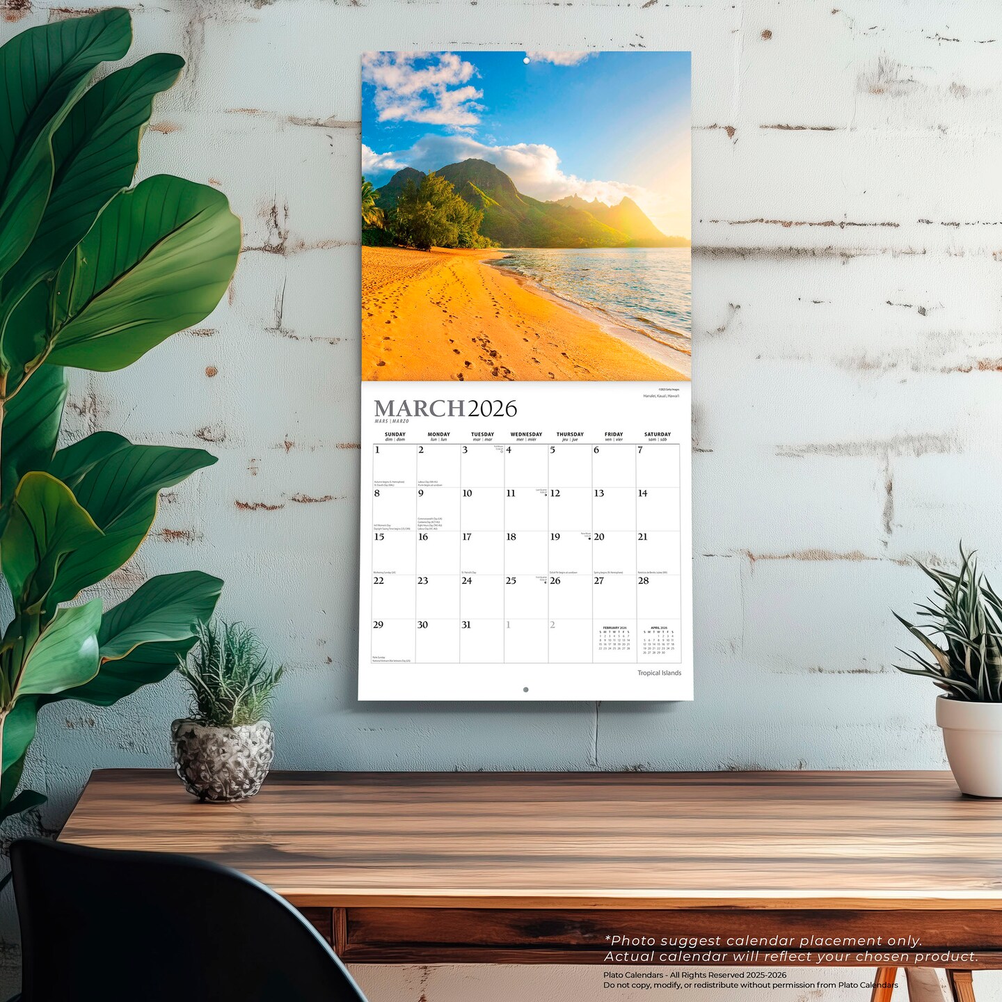 Tropical Islands | 2026 12 x 24 Inch (Hanging) Monthly Square Wall Calendar | Foil Stamped Cover