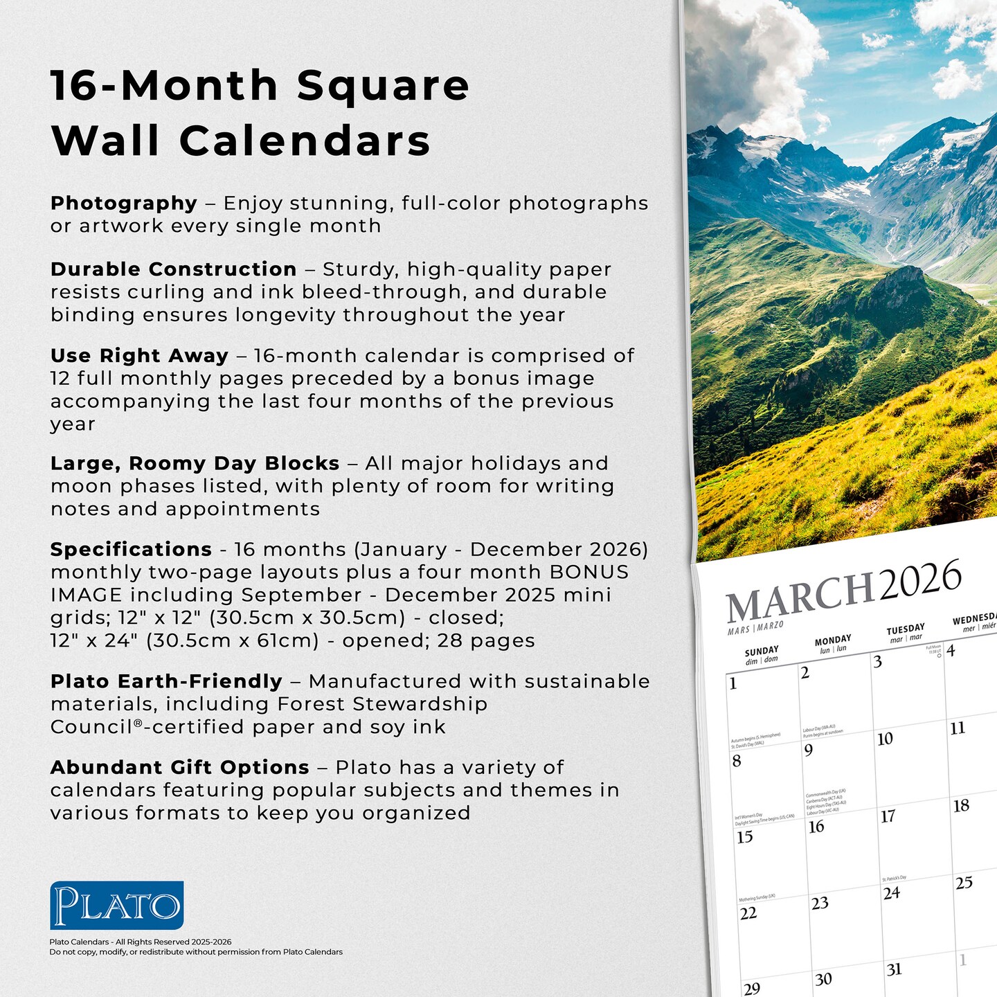 Inspiration | 2026 12 x 24 Inch (Hanging) Monthly Square Wall Calendar | Foil Stamped Cover