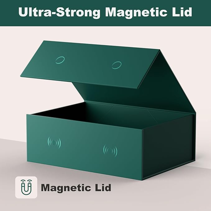 Large Green Gift Box with Lid: 2 Pack 13.5&#xD7;10&#xD7;5 Inches - Strong Magnetic Closure for Christmas Birthdays Holiday Gifts &#x2013; Perfect for Couples Friends Family