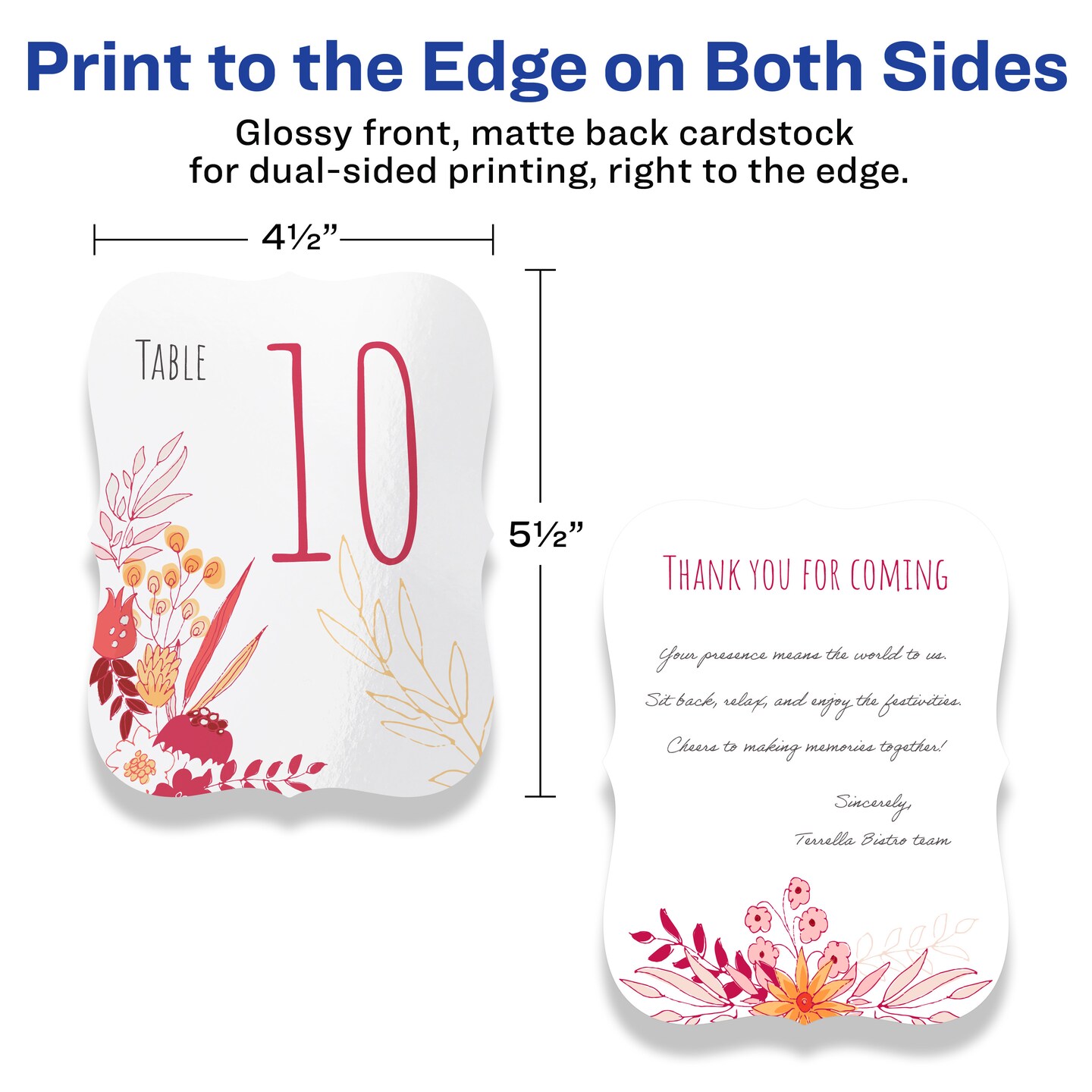 Avery 4-1/4&#x22; x 5-1/2&#x22; Rectangle Flourished Edge, Glossy White Postcards