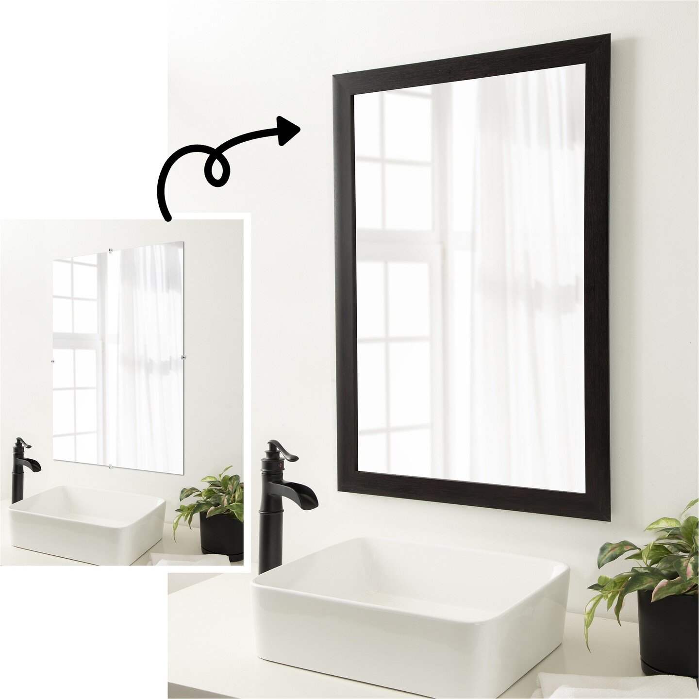 Amanti Art Mirror Makeover Bathroom Mirror Frame Border Kit -  Fully Assembled Peel and Stick Frame - Mirror NOT Included - Furniture Espresso Narrow Trim