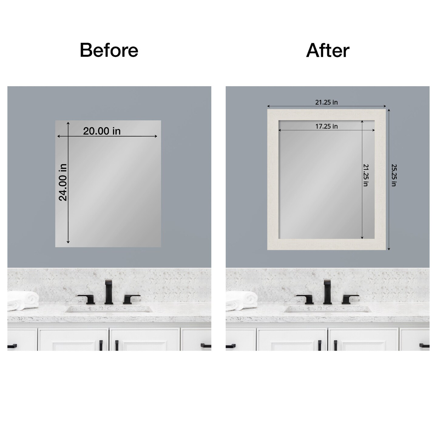 Amanti Art Mirror Makeover Bathroom Mirror Frame Border Kit - Fully Assembled Peel and Stick Frame - Mirror NOT Included - Rustic Plank Narrow Trim