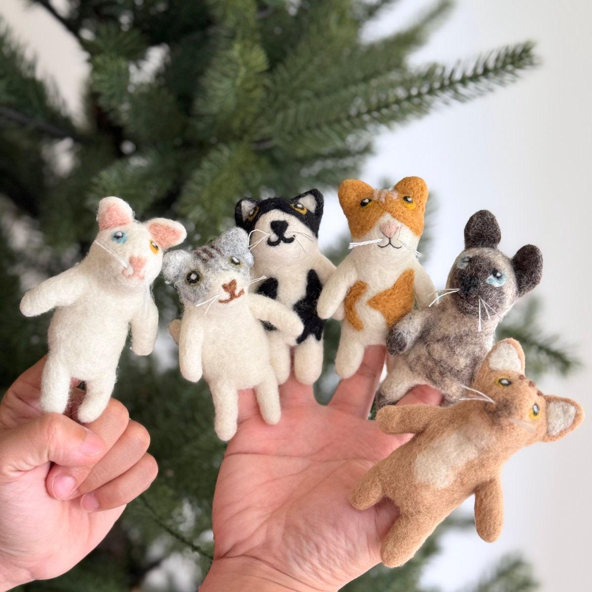 Cat felt finger puppet tabby cat needle felted finger puppet waldorf