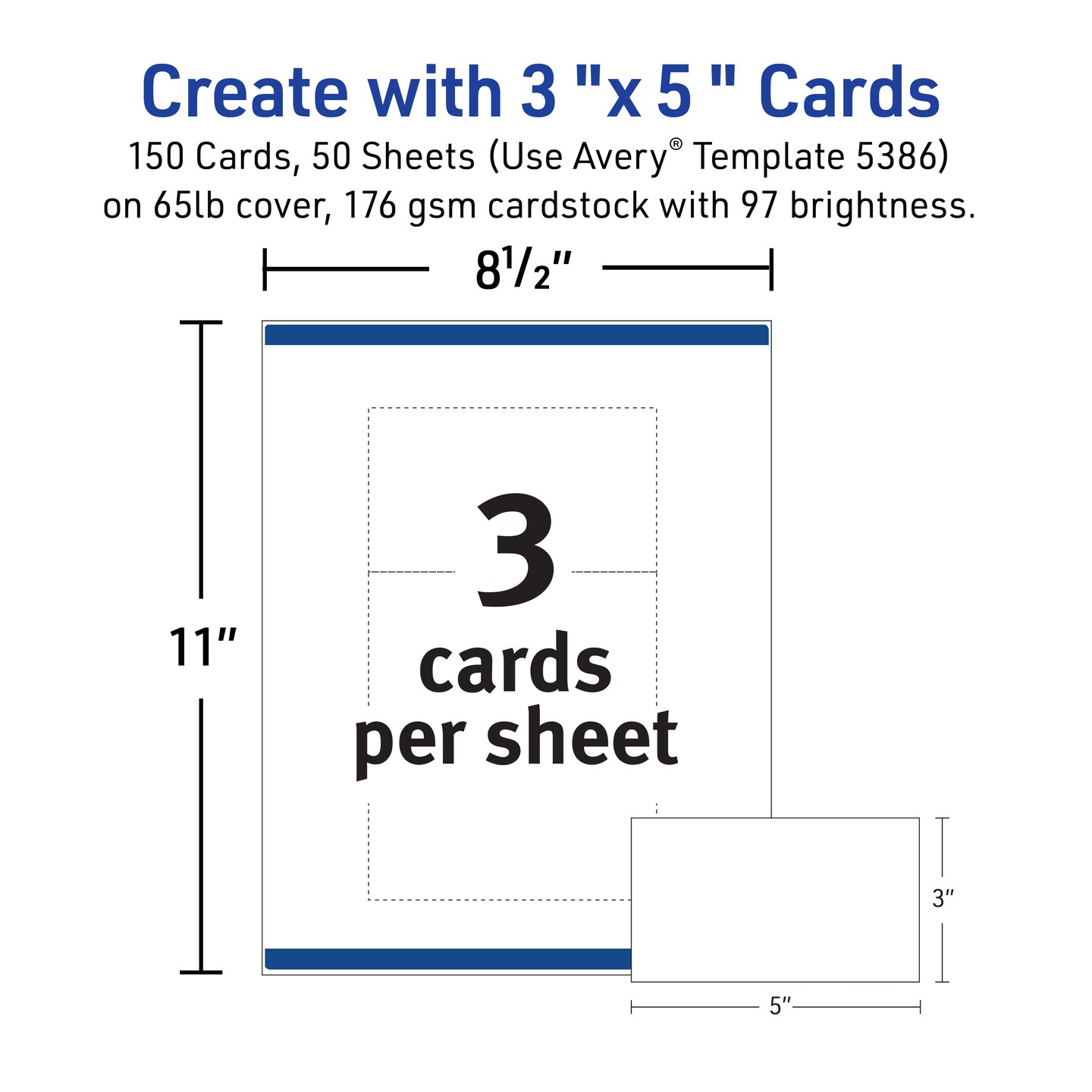 Avery Printable Index Cards, Sure Feed Technology, 3" x 5", Matte White, Laser & Inkjet Compatible, 150 Blank Cards Total (5388)